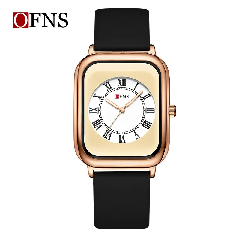 Women's Square Roman Numeral Quartz Watch White Leather Band - Image 7