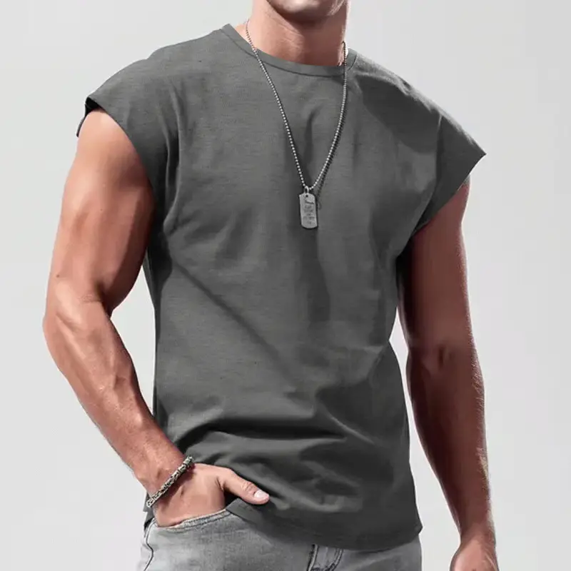 Men Sleeveless Vests Gray 2024 Summer Casual Wear — feature 16