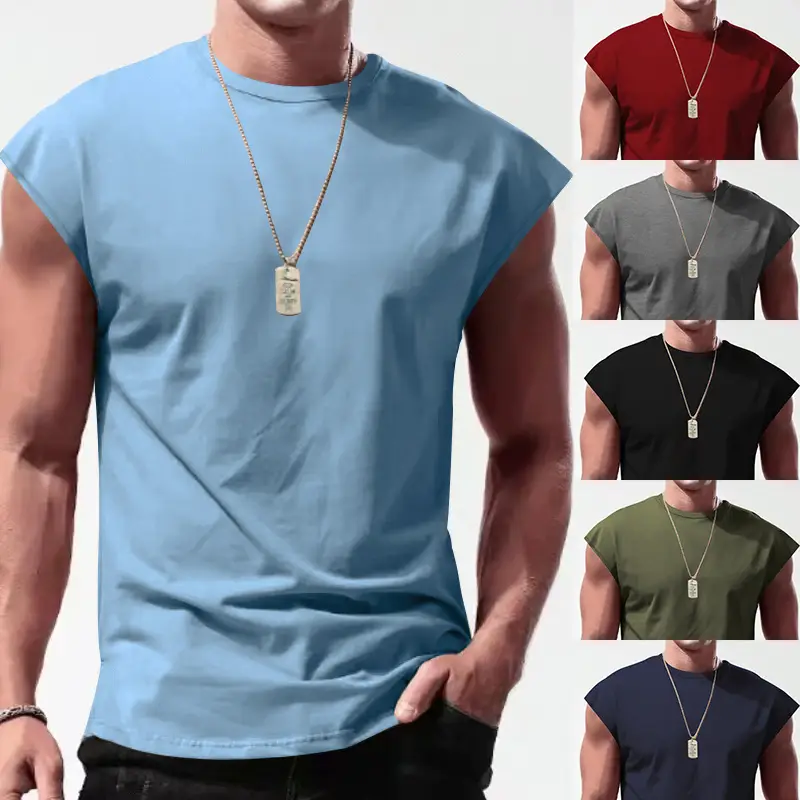 Men Sleeveless Vests Gray 2024 Summer Casual Wear — feature 4