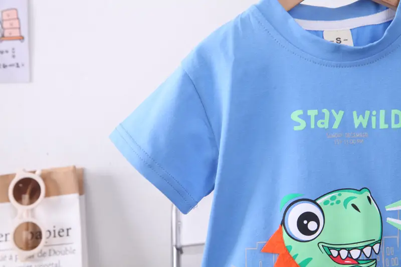 Children's 2Pc Short Sleeve T-Shirt & Shorts Set White Blue Summer 2024 — feature 16