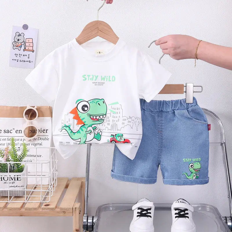 Children's 2Pc Short Sleeve T-Shirt & Shorts Set White Blue Summer 2024 — feature 2