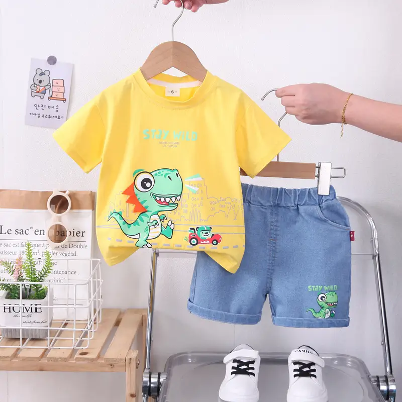 Children's 2Pc Short Sleeve T-Shirt & Shorts Set White Blue Summer 2024 - Image 3