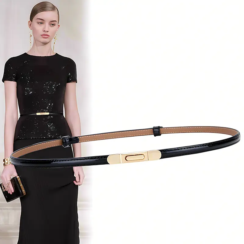 Women's Thin Leather Belt with Gold Clasp