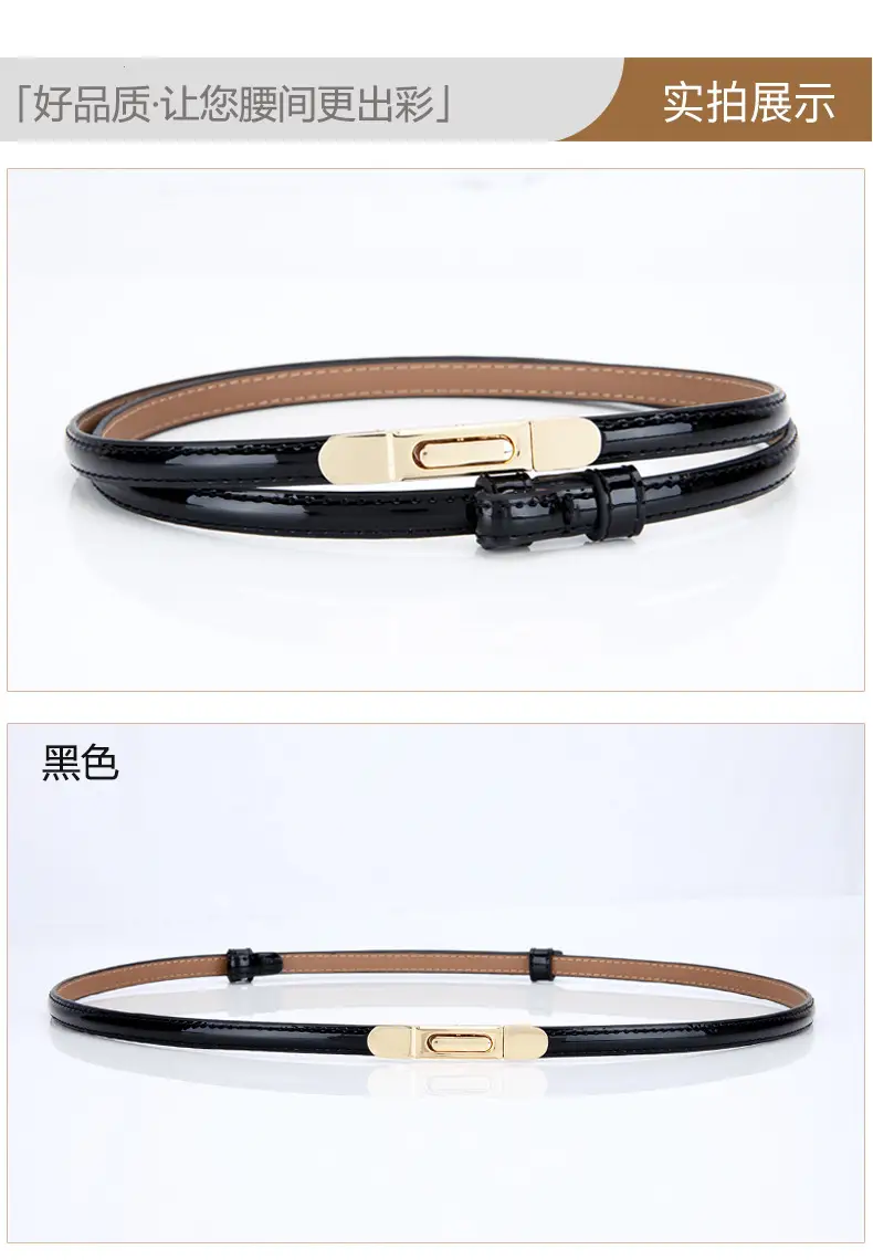 Women's Thin Leather Belt with Gold Clasp — feature 10