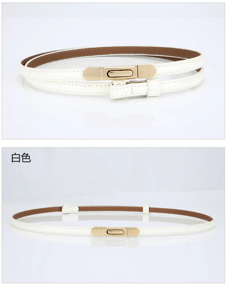 Women's Thin Leather Belt with Gold Clasp — feature 11