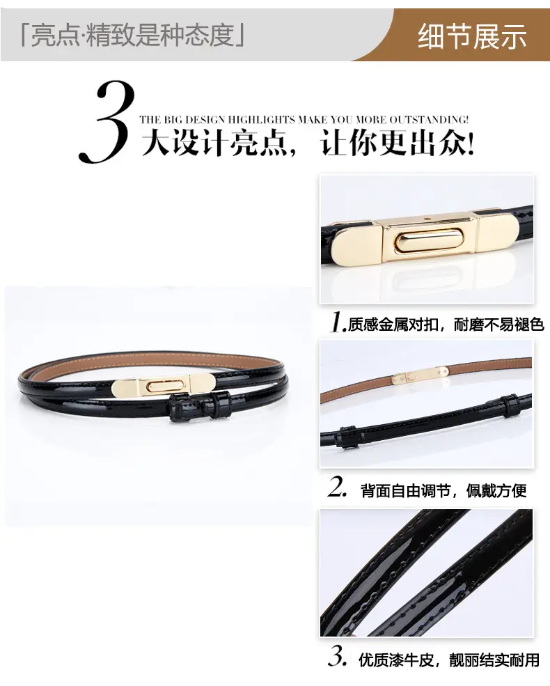 Women's Thin Leather Belt with Gold Clasp — feature 5