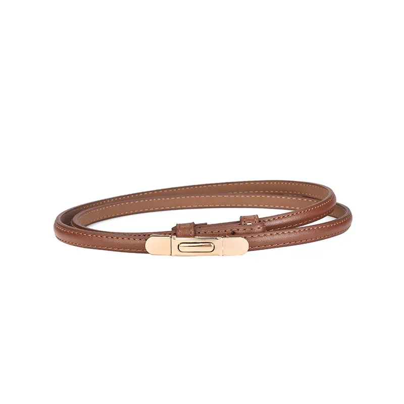 Women's Thin Leather Belt with Gold Clasp