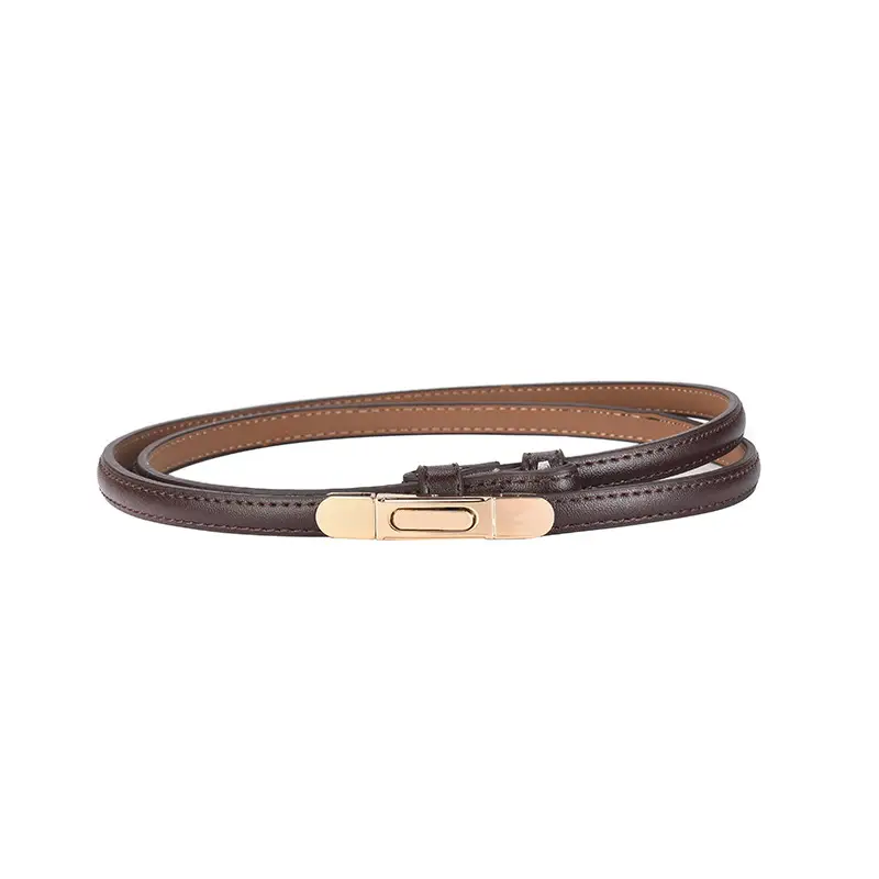 Women's Thin Leather Belt with Gold Clasp