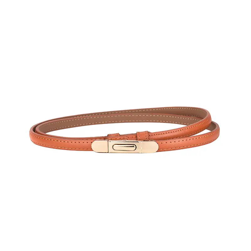 Women's Thin Leather Belt with Gold Clasp