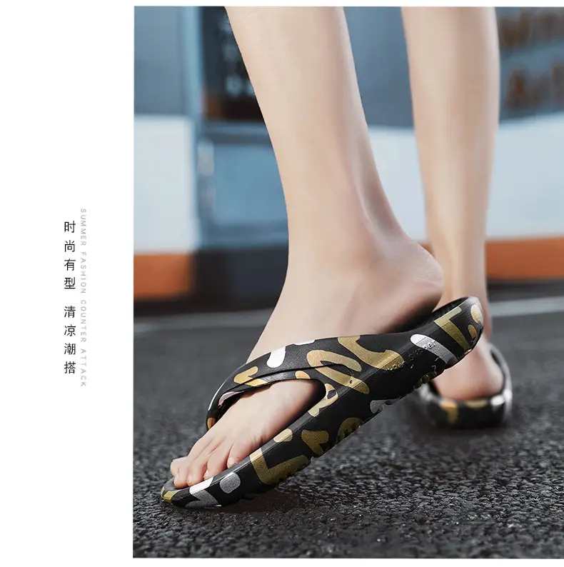 Men's Black Graffiti Flip Flops Wholesale Summer — feature 7