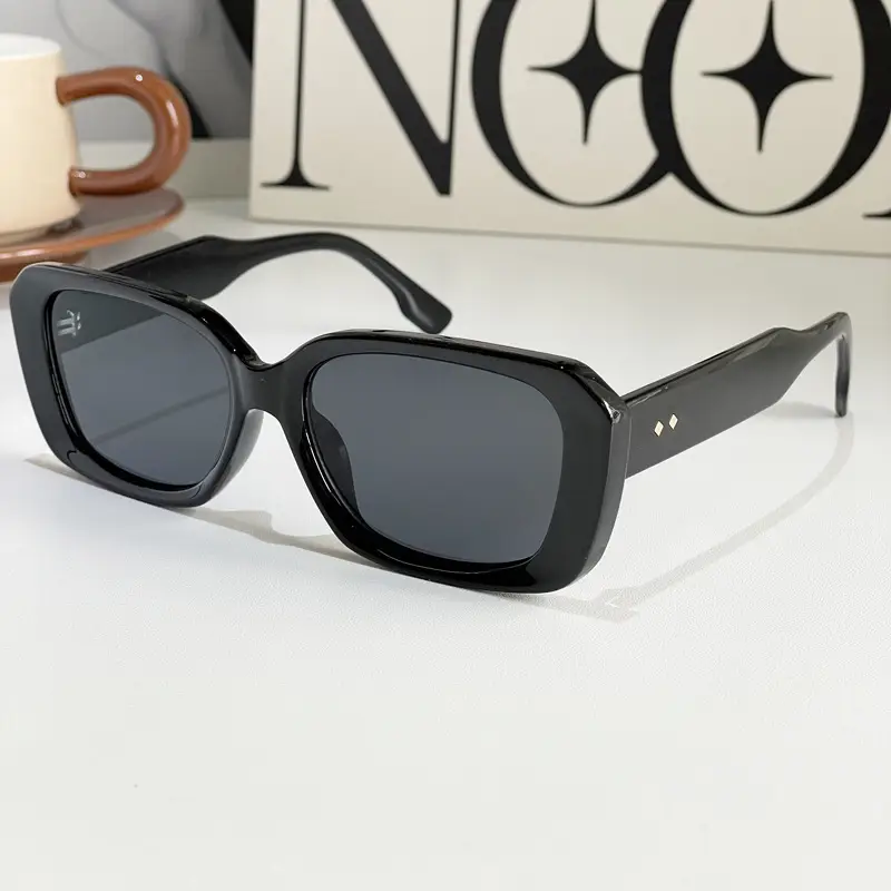 European American Square Sunglasses Women Men High End Black