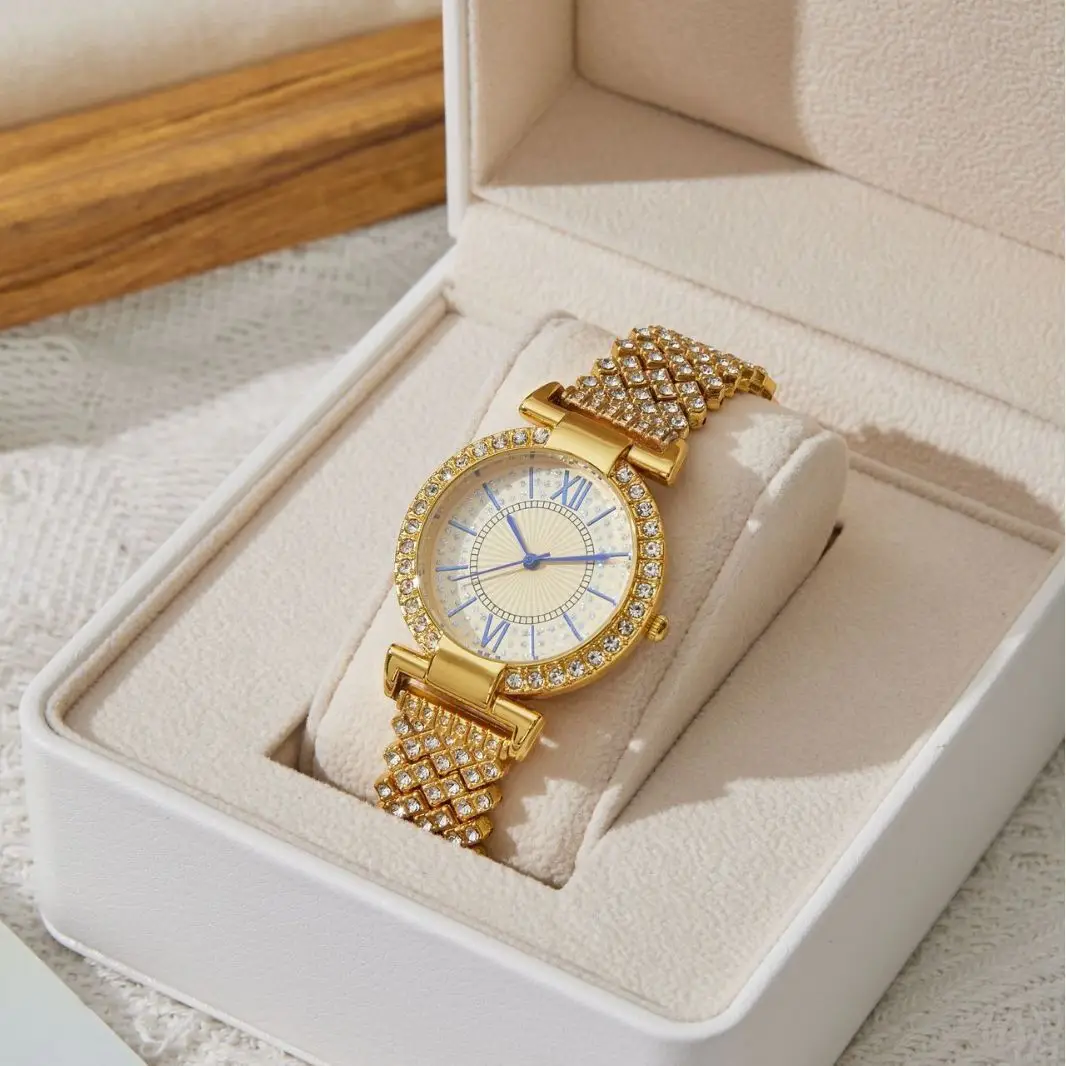 Gold Full Diamond Women's Quartz Watch with Bracelet - Image 6