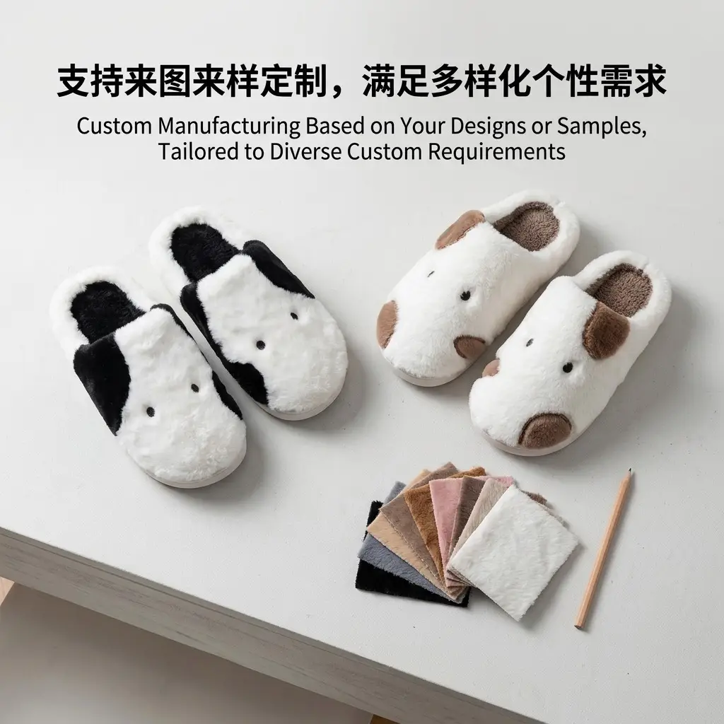 Source Factory Cartoon Cute Little Dog Cotton Slippers for Autumn and Winter Home Use, Warm and Non-Slip Plush Cotton Slippers, Direct Supply Wholesale