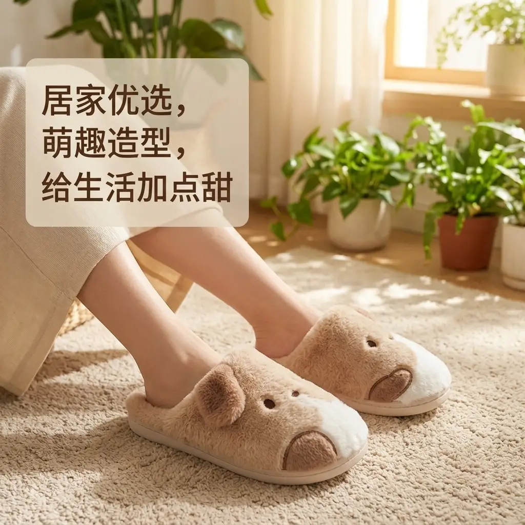 Source Factory Cartoon Cute Little Dog Cotton Slippers for Autumn and Winter Home Use, Warm and Non-Slip Plush Cotton Slippers, Direct Supply Wholesale
