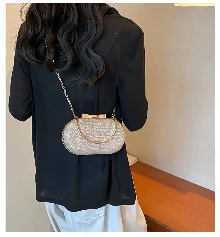 2024 Black Textured Shoulder Crossbody Bag with Gold Chain — feature 1