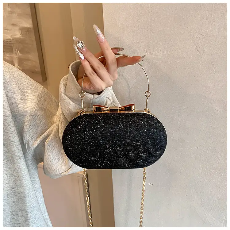 2024 Black Textured Shoulder Crossbody Bag with Gold Chain — feature 15