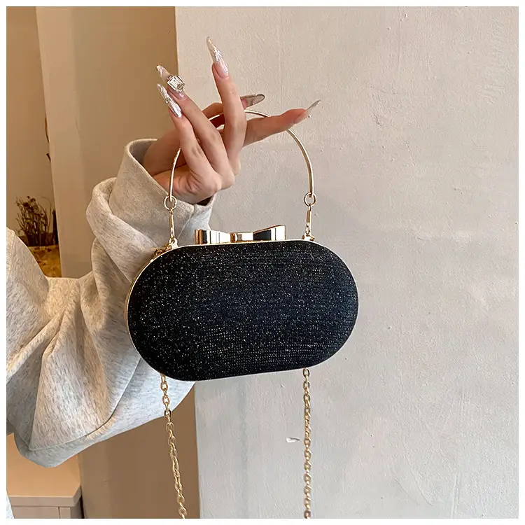 2024 Black Textured Shoulder Crossbody Bag with Gold Chain — feature 16