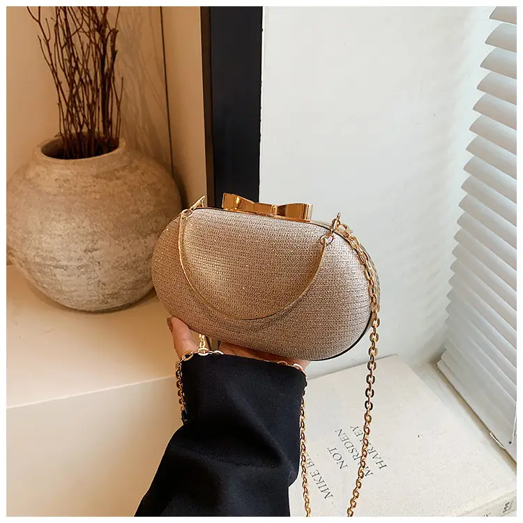 2024 Black Textured Shoulder Crossbody Bag with Gold Chain - Image 3