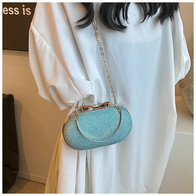 2024 Black Textured Shoulder Crossbody Bag with Gold Chain - Image 4