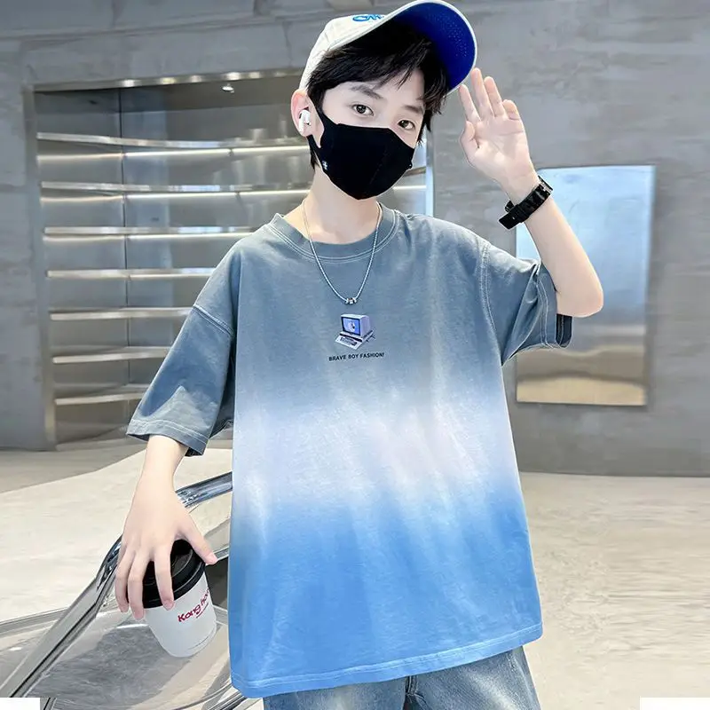 Kids Cotton Tie-Dye T-Shirt Blue Mid Big - Image 4