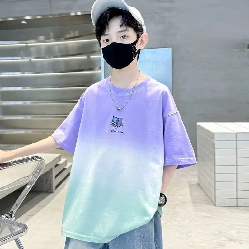 Kids Cotton Tie-Dye T-Shirt Blue Mid Big - Image 6