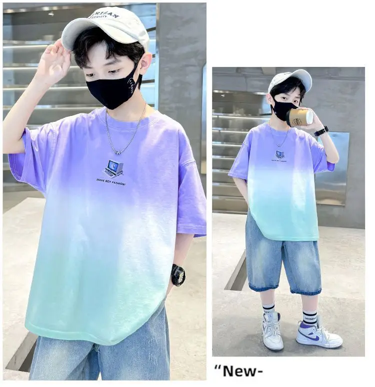 Kids Cotton Tie-Dye T-Shirt Blue Mid Big — feature 10