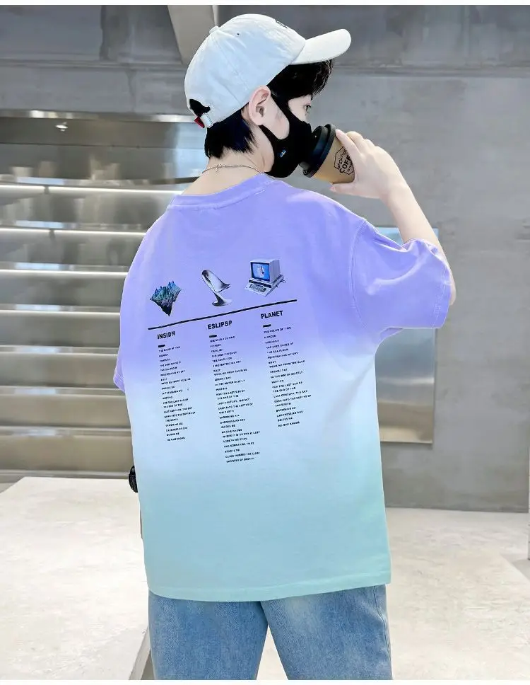 Kids Cotton Tie-Dye T-Shirt Blue Mid Big — feature 11