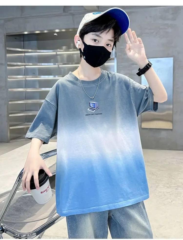 Kids Cotton Tie-Dye T-Shirt Blue Mid Big — feature 14