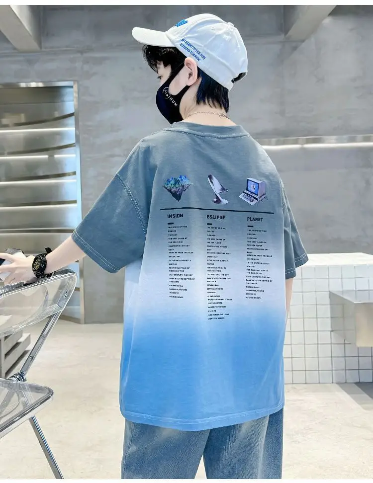 Kids Cotton Tie-Dye T-Shirt Blue Mid Big — feature 15
