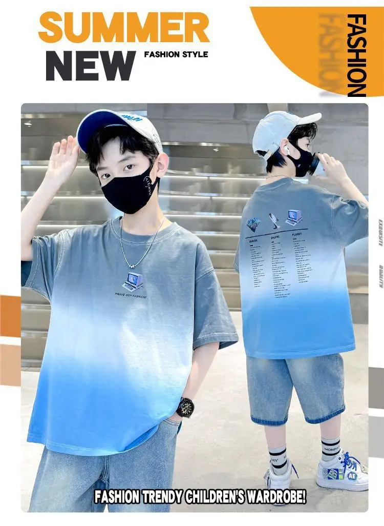 Kids Cotton Tie-Dye T-Shirt Blue Mid Big — feature 4