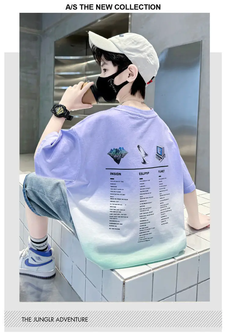 Kids Cotton Tie-Dye T-Shirt Blue Mid Big — feature 7