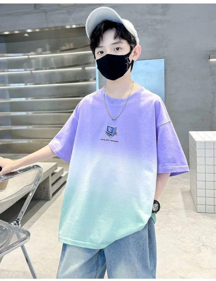 Kids Cotton Tie-Dye T-Shirt Blue Mid Big — feature 9
