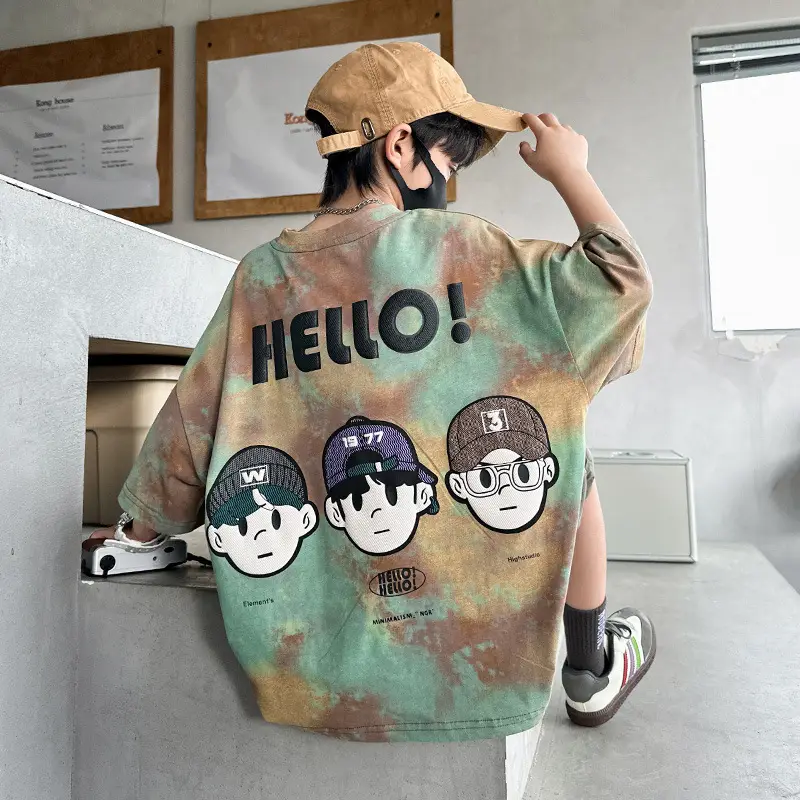 Hello! Cartoon Print Boys Cotton Summer T-Shirt - Image 2
