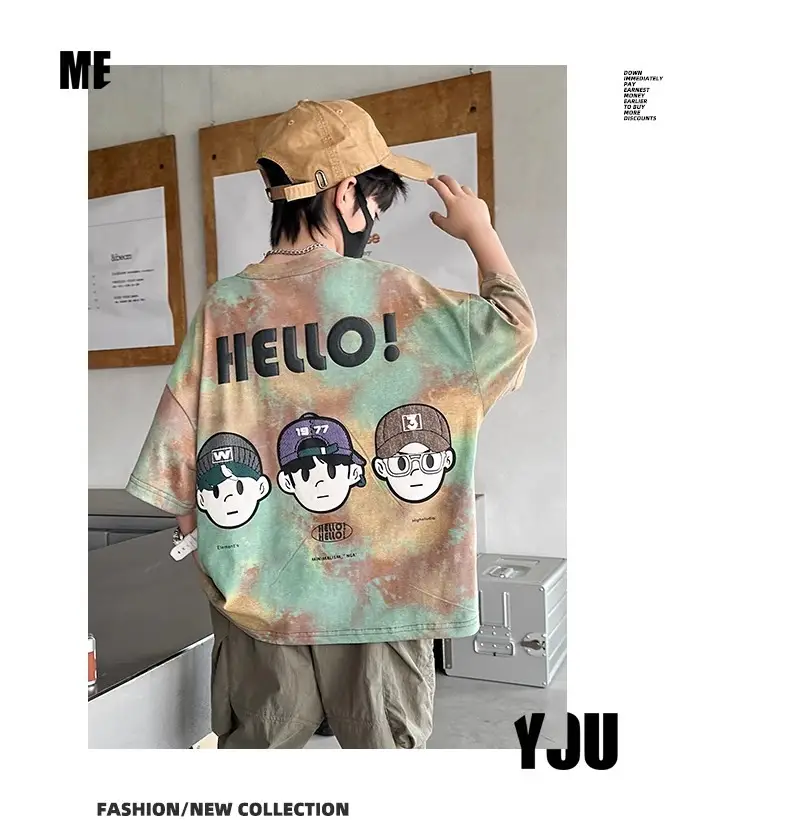 Hello! Cartoon Print Boys Cotton Summer T-Shirt — feature 12