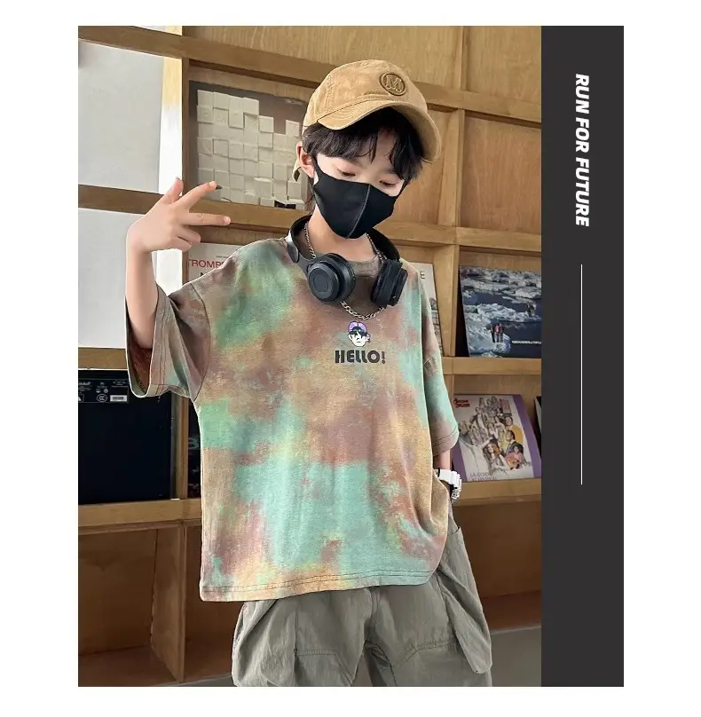 Hello! Cartoon Print Boys Cotton Summer T-Shirt — feature 13