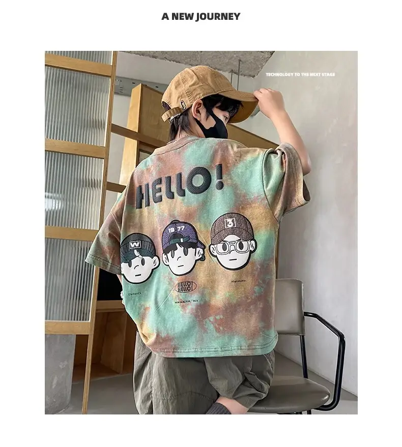 Hello! Cartoon Print Boys Cotton Summer T-Shirt — feature 14