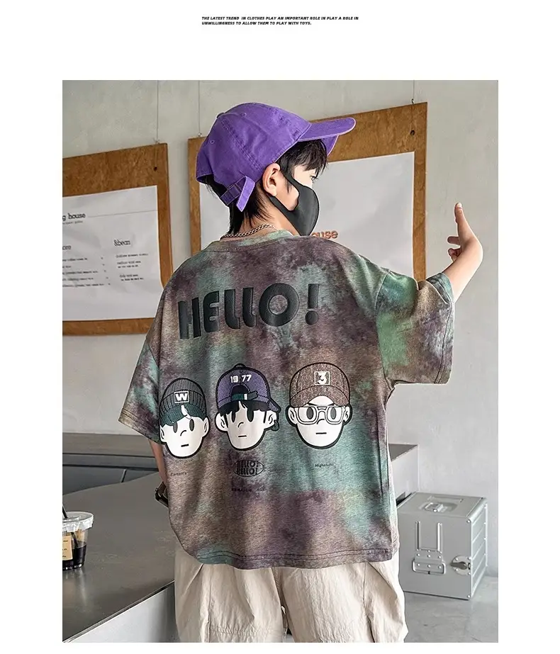 Hello! Cartoon Print Boys Cotton Summer T-Shirt — feature 16