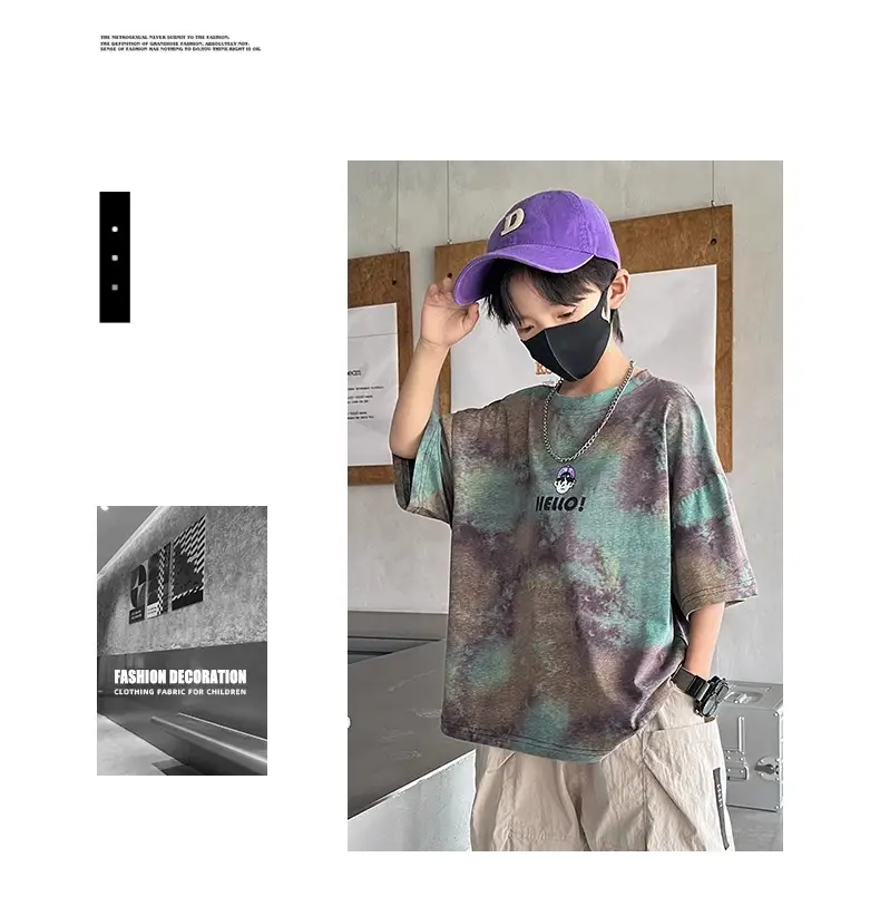 Hello! Cartoon Print Boys Cotton Summer T-Shirt — feature 17