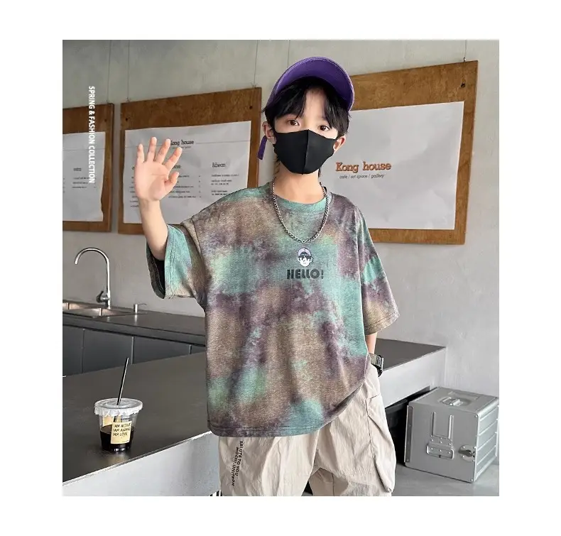 Hello! Cartoon Print Boys Cotton Summer T-Shirt — feature 18