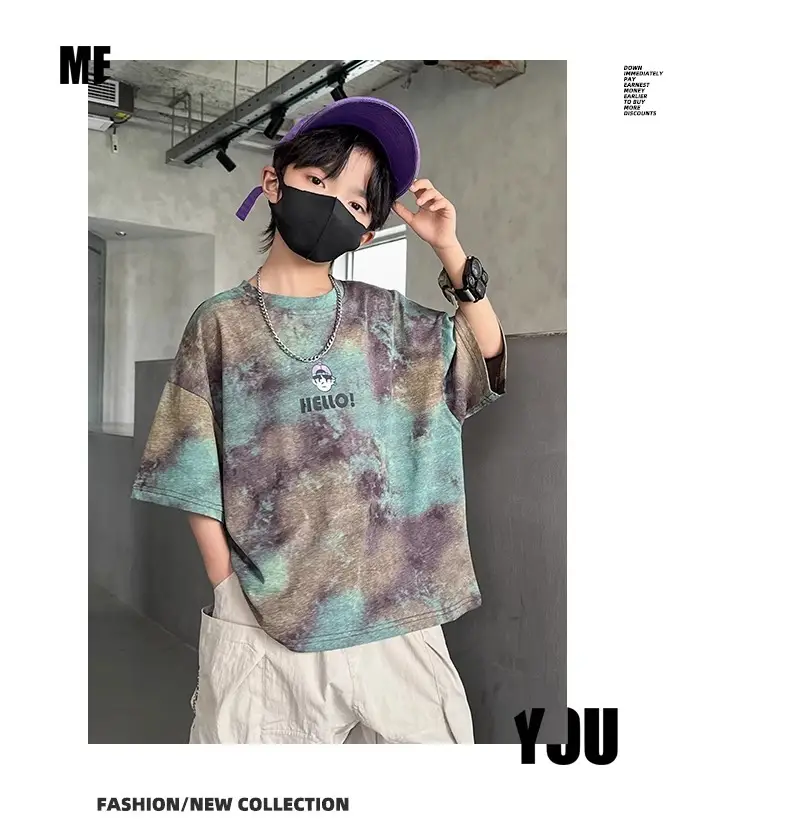 Hello! Cartoon Print Boys Cotton Summer T-Shirt — feature 19