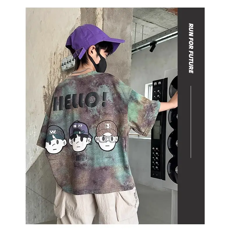 Hello! Cartoon Print Boys Cotton Summer T-Shirt — feature 20