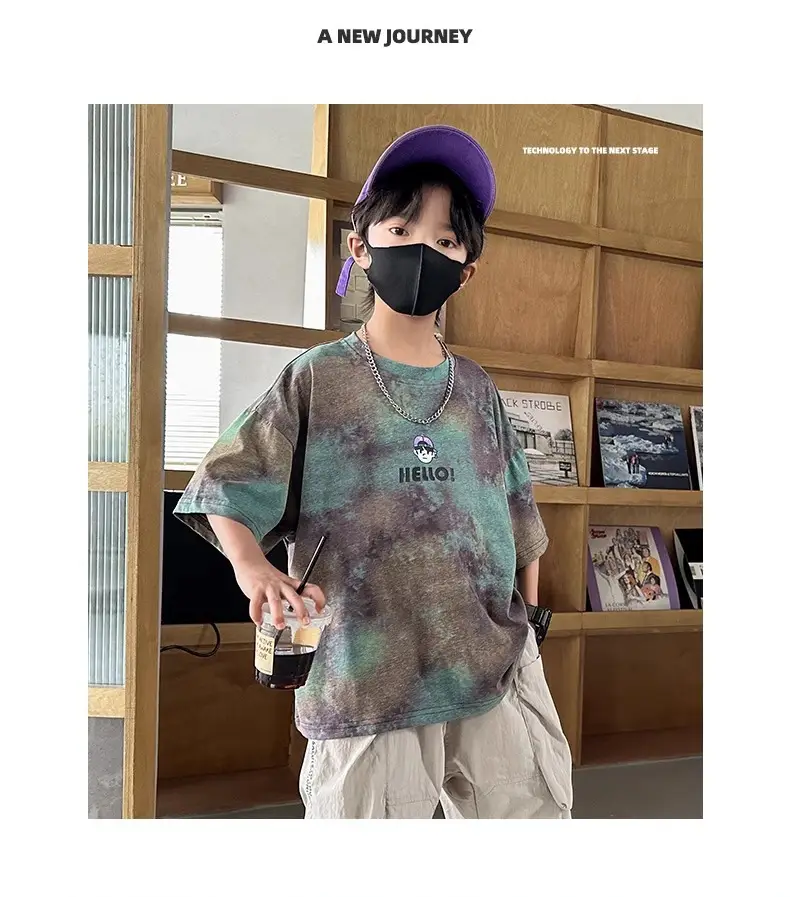 Hello! Cartoon Print Boys Cotton Summer T-Shirt — feature 21