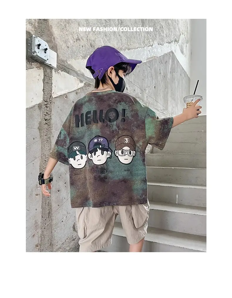 Hello! Cartoon Print Boys Cotton Summer T-Shirt — feature 22