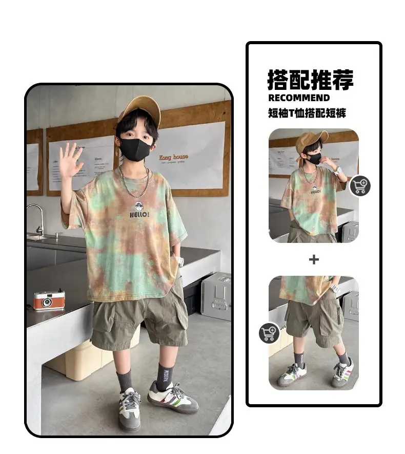 Hello! Cartoon Print Boys Cotton Summer T-Shirt — feature 3