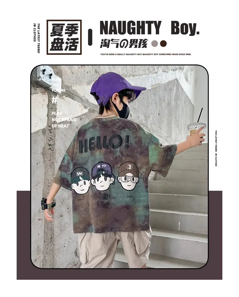 Hello! Cartoon Print Boys Cotton Summer T-Shirt — feature 5