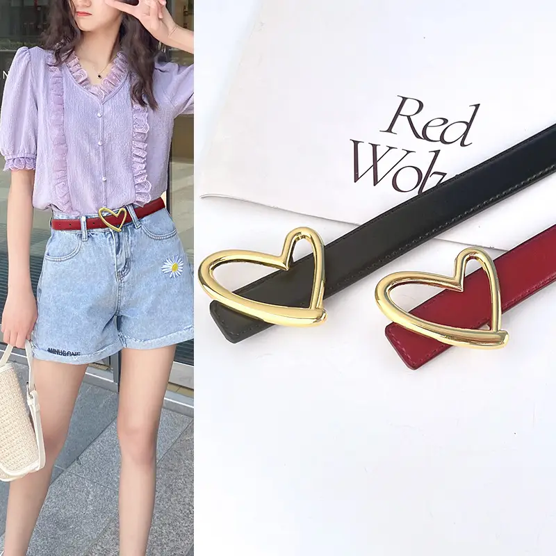 Love Heart Buckle Leather Belt for Women - Image 26