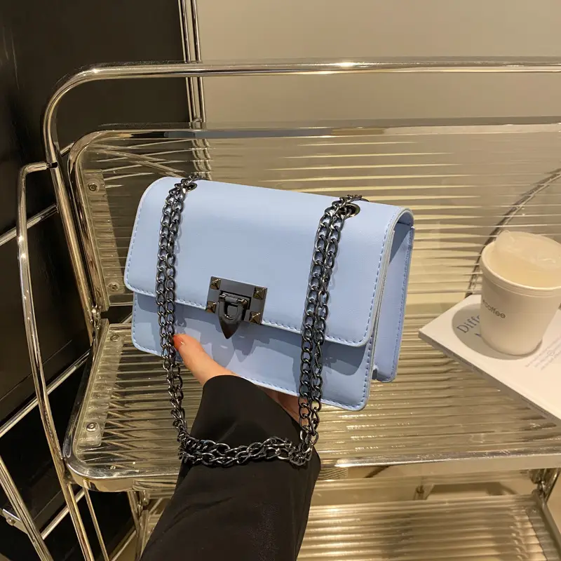 Light Blue Lock Chain Crossbody Bag for Women - Image 7