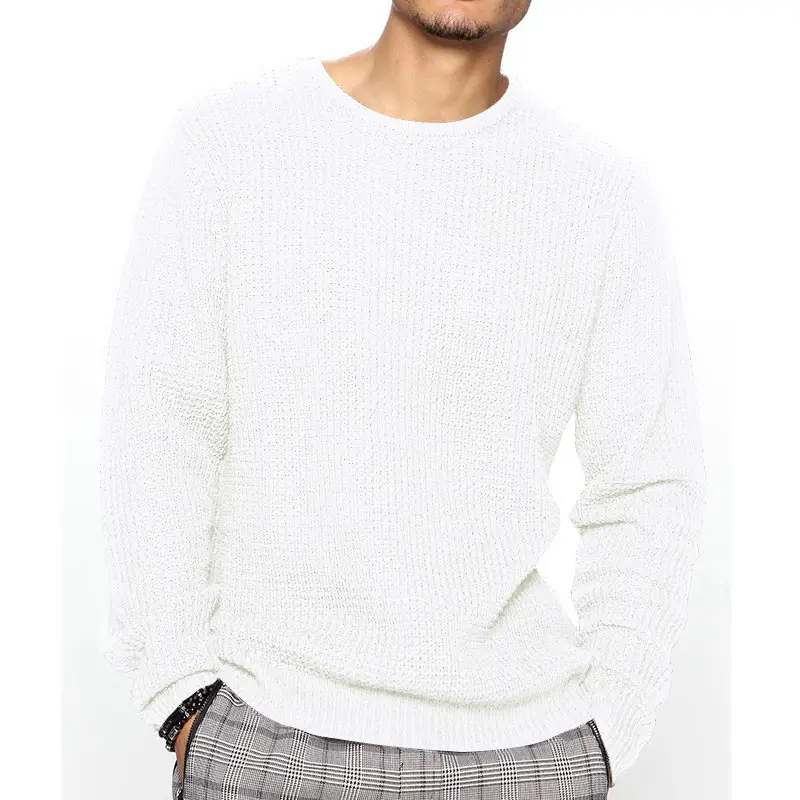 Men's Black Heavy Waffle Long Sleeve Round Neck Sweatshirt — feature 13