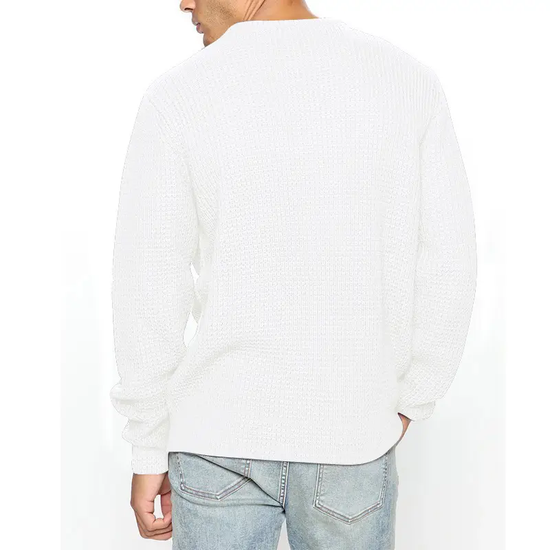 Men's Black Heavy Waffle Long Sleeve Round Neck Sweatshirt — feature 14