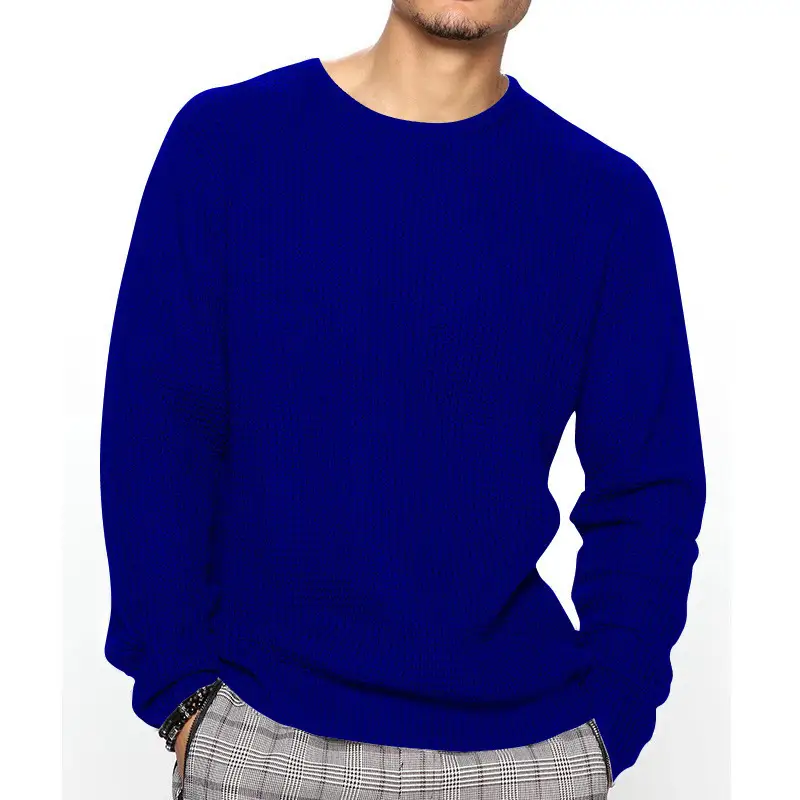 Men's Black Heavy Waffle Long Sleeve Round Neck Sweatshirt — feature 15